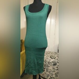 Sleeveless Ribbed Knit Green Dress